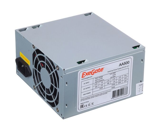 Блок питания Exe Gate EX256711 RUS 500 W AA500, ATX, 8cm fan, 24p+4p, 2x SATA, 1x IDE