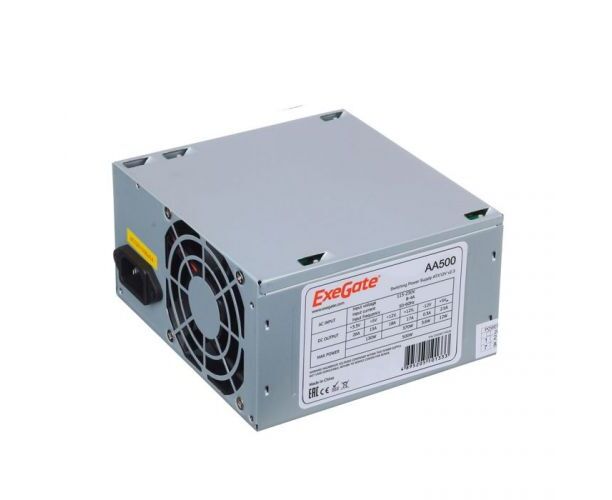 Блок питания Exe Gate EX256711 RUS-PC 500 W AA500, ATX, PC, 8cm fan, 24p+4p, 2x SATA, 1x IDE + кабель 220 V