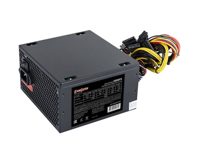 Блок питания Exegate 550 NPX EX282071 RUS 550 W, ATX, black,12cm fan, 24p+4p, 6/8p PCI-E, 3*SATA, 2*IDE