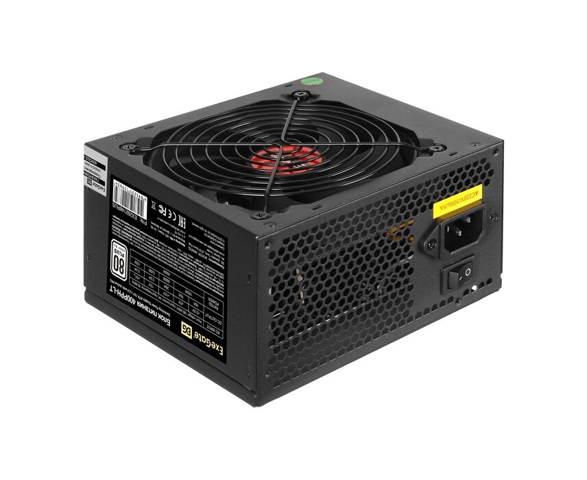 Блок питания Exe Gate 400 PPH-LT EX292148 RUS 400 W ATX, APFC, КПД 82 (80 Plus), 12cm fan, 24pin, (4+4)pin, PC Ie, 5x SATA, 3x IDE, black