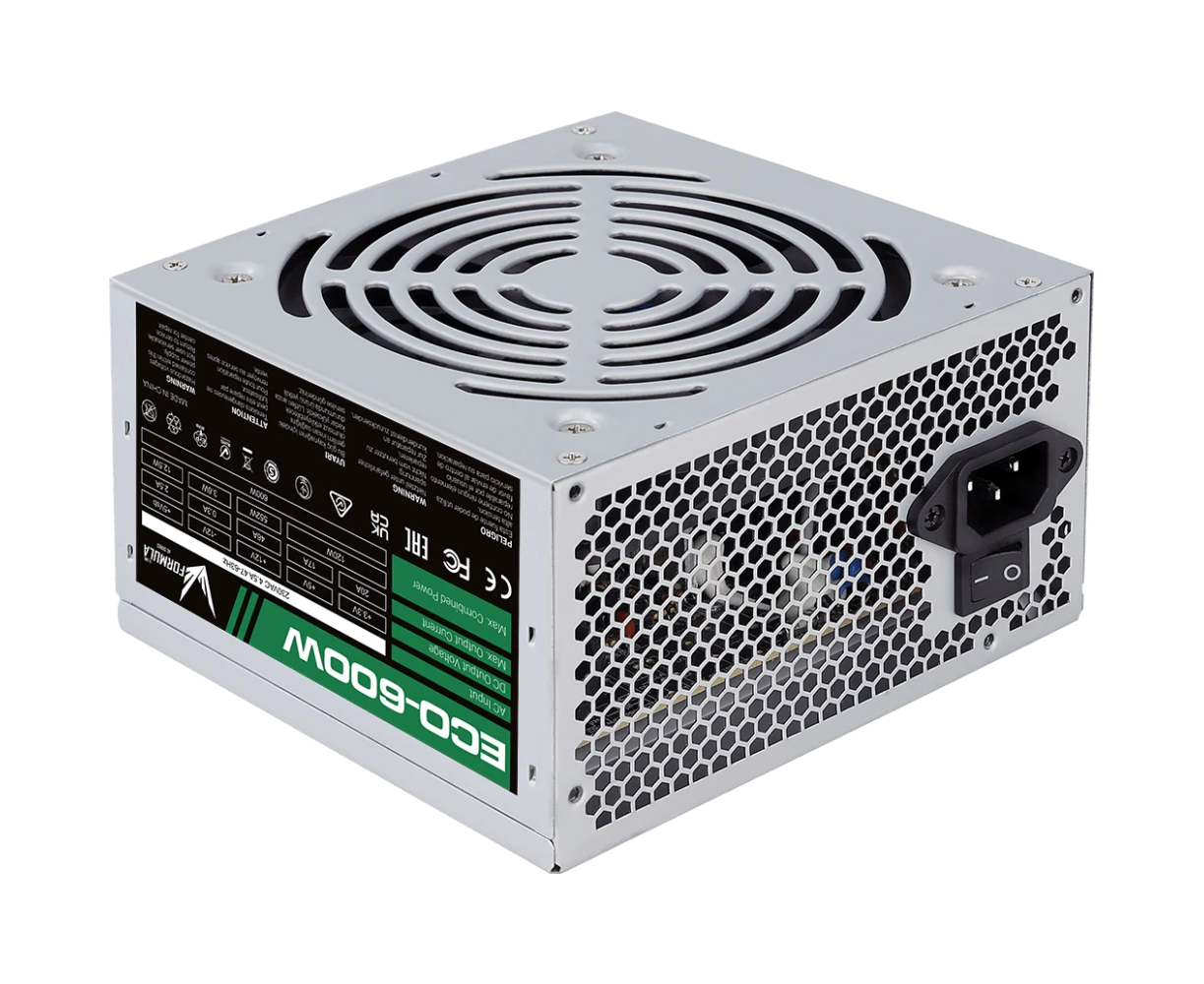 Блок питания Formula Eco-600 W (ATX v2.3, 20+4 P, 4 P, 1x PC Ie 6 P, 2x SATA, 2x PATA, 1x FDD, 12cm fan)