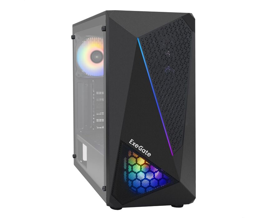 Корпус Exe Gate EVO-8225 EX292858 RUS Miditower (ATX, без БП, 2*USB+1*USB3.0, черный, 2 вент. с RGB подсветкой и полоса на передней панели