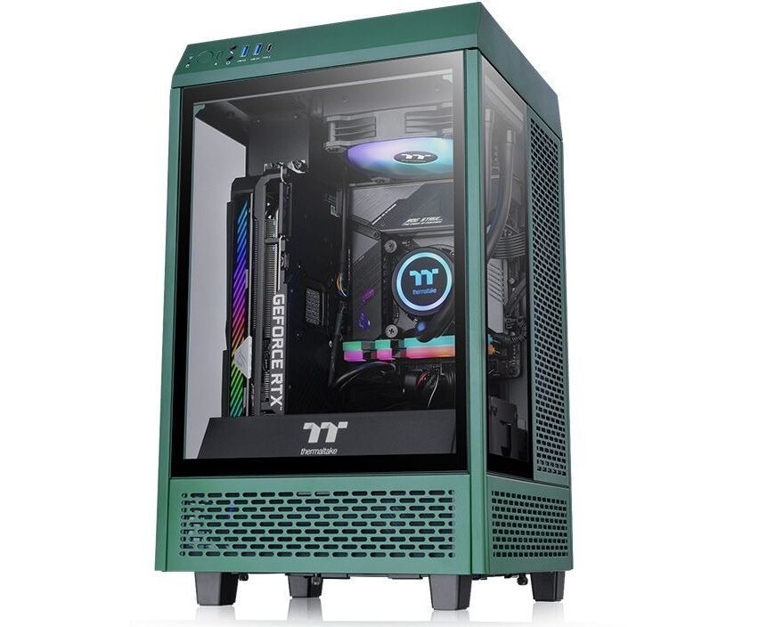 Корпус Thermaltake The Tower 100 Racing Green CA-1 R3-00 SCWN-00 черный без БП mini ITX 1x120mm 3x140mm 2x USB3.0 audio bott PSU
