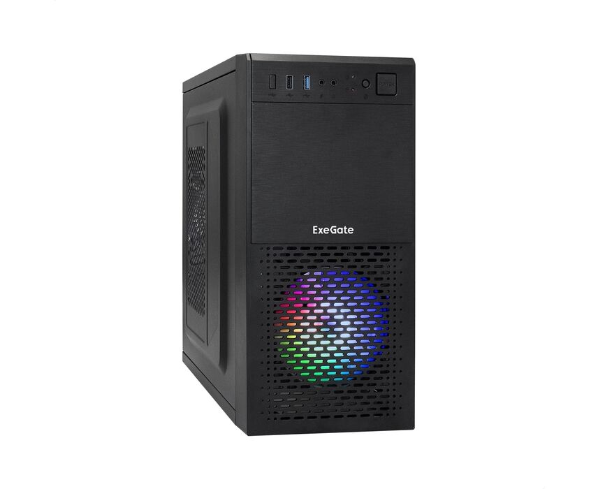 Корпус Exe Gate m EVO-7807 EX292981 RUS Minitower (m ATX, без БП, 1*USB+1*USB3.0, черный 1x12см с RGB подсветкой)