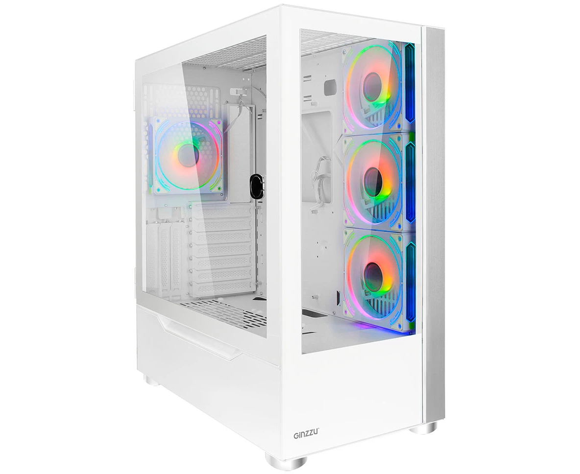 Корпус Ginzzu GL770 Fan 12 MW6 RGB*4 USB3.0 CRC10 Белый