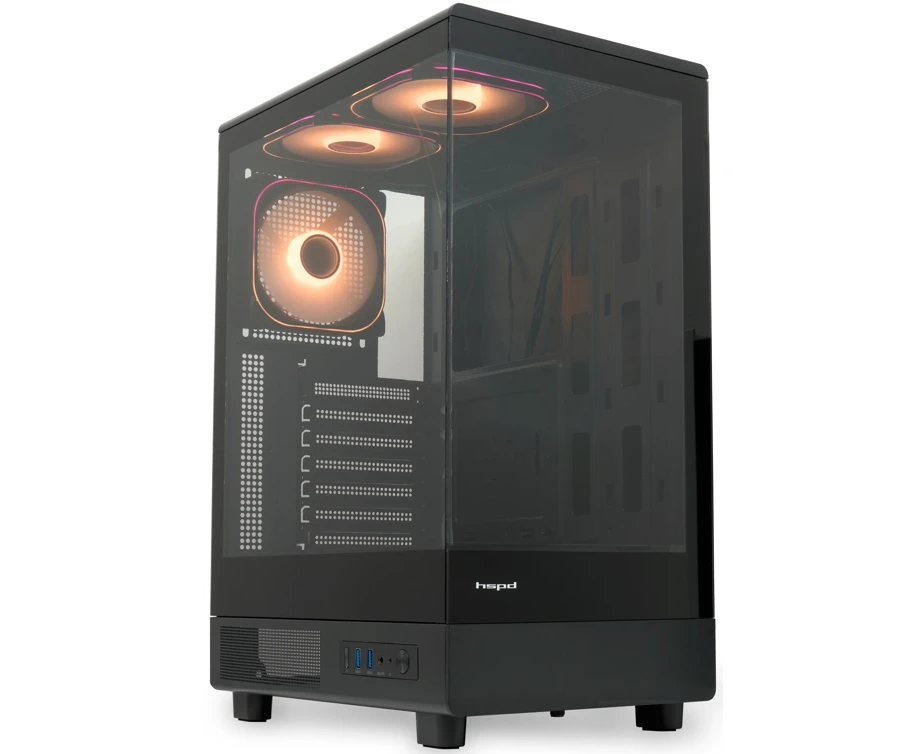 Корпус HSPD F510 (F510-TGBK-ARGB), без БП, Panoramic Mid Tower, Black, TG, 0.5 SPCC, 3x120mm ARGB ATX, m ITX 180/280/160mm 1x2.5", 7x PCI 2x USB-