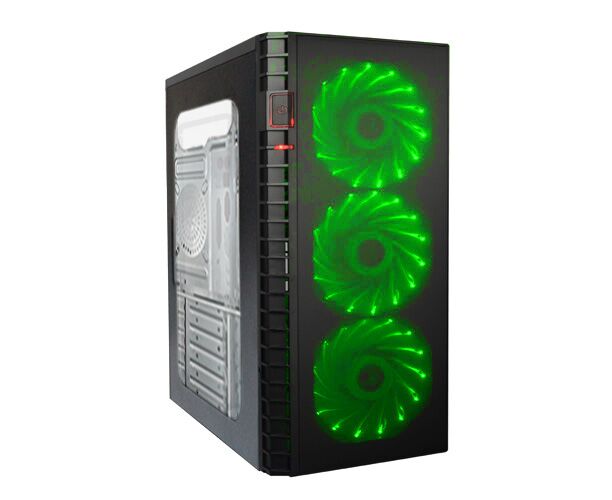 Игровой корпус: De Tech C3131 S USB 2.0 Green Прозрачная боковая панель