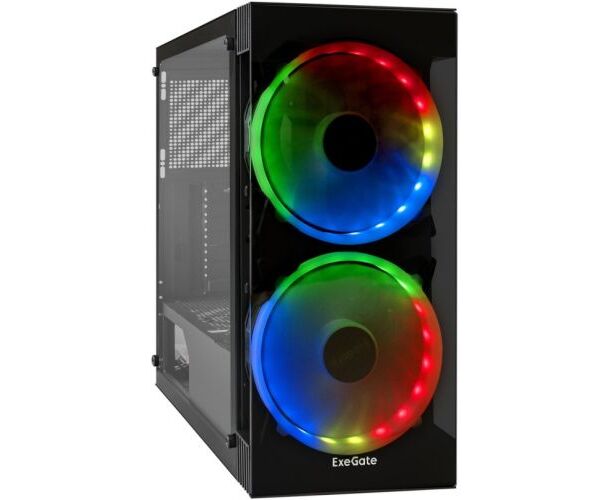 Корпус Exe Gate EX289022 RUS Miditower i3 MATRIX (ATX, без БП, 2*USB+1*USB3.0, HD аудио, черный, 2 вент. 18см с RGB подсветкой)