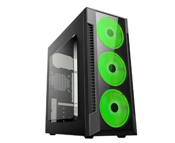 Игровой корпус: De Tech C3147 S USB 3.0 Green Прозрачная боковая панель