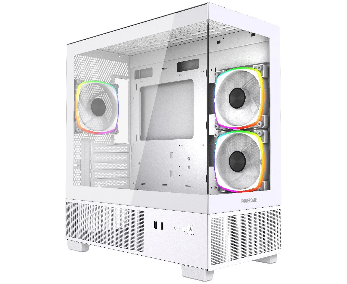 Корпус Powercase Vision Micro M3 W (CVMMW-A3), Tempered Glass, 3x 120mm ARGB PWM Fan, белый, m ATX