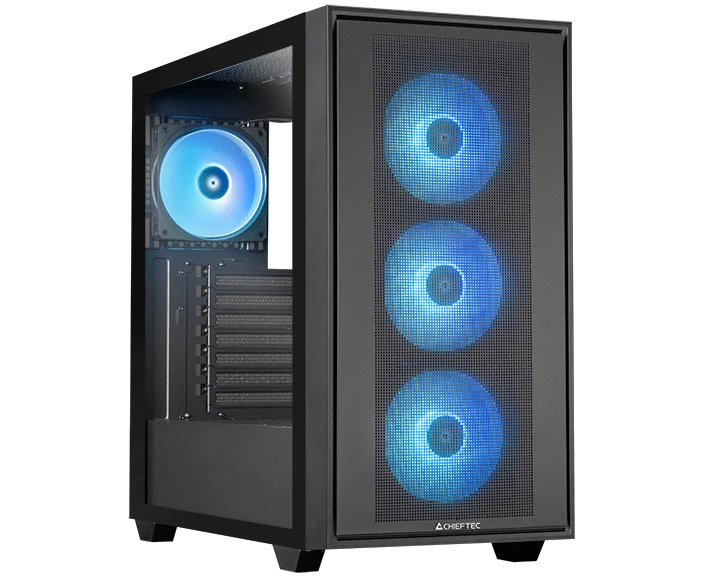 Корпус CHIEFTEC Hunter 3 GS-03 B-OP без БП, боковая панель из закаленного стекла, 3x ARGB LED 120мм спереди, 1x ARGB LED 120мм сзади