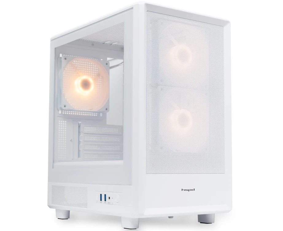 Корпус HSPD M310 (M310-TGWH-ARGB), без БП, Mesh Mini-tower, White, TG, 0.4 SPCC, 3x120mm ARGB m ATX, m ITX 180/280/160mm 1x2.5", 4x PCI 2x USB-A 3