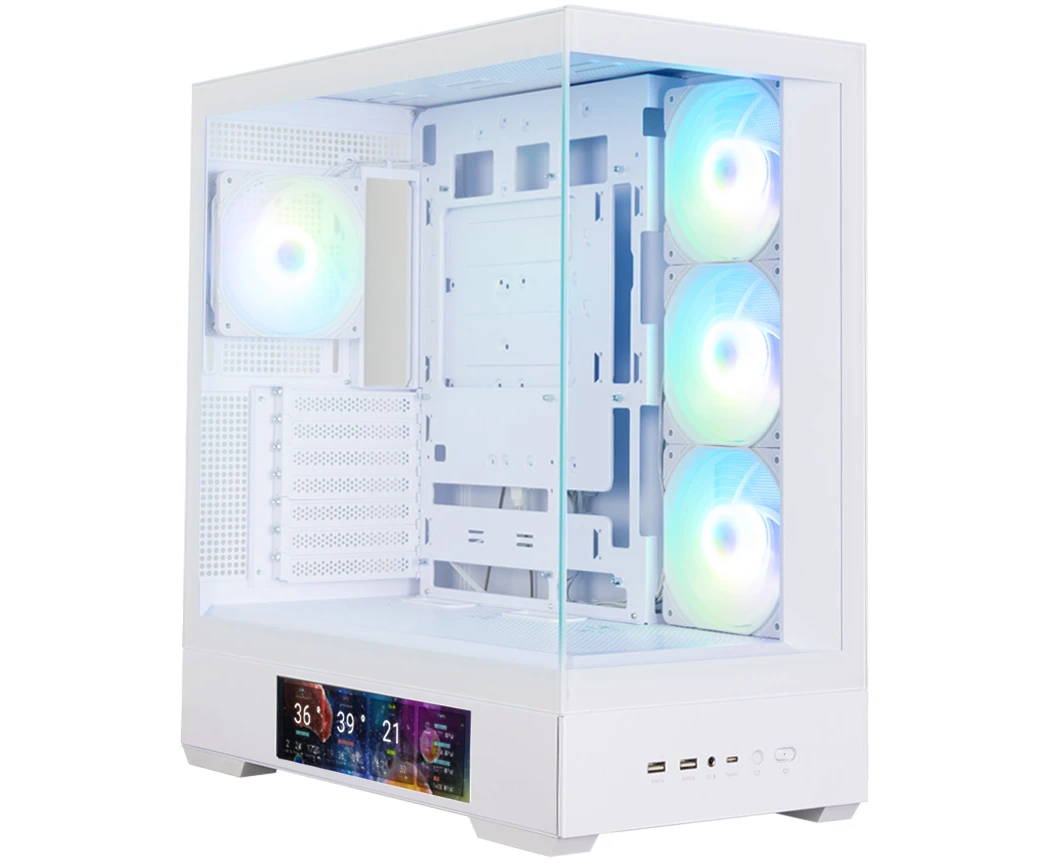 Корпус ZALMAN P40 DS, ATX, White, Window, 9.1-inch LCD screen, 2x Combo(2.5” or 3.5”), 1x2.5”, 1x USB Type-C, 2x USB3.0, Side 3x120mm ARGB, Rear 1x120mm