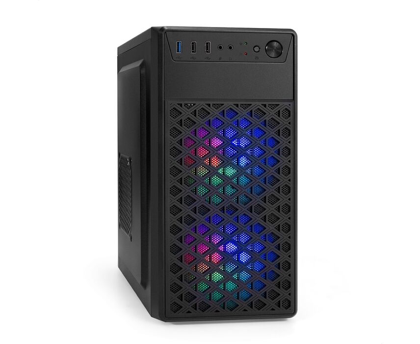 Корпус Exegate m EVO-7803 EX296979 RUS Minitower (m ATX, без БП, 2*USB+1*USB3.0, HD аудио, черный, 2 вент. 12см с RGB подсветкой)