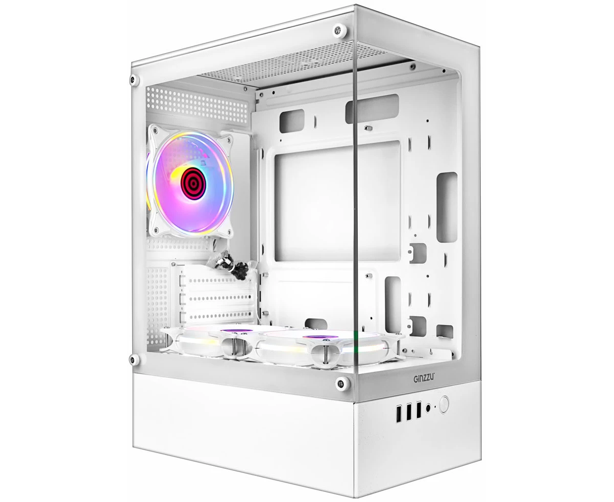 Корпус Ginzzu CL485 m ATX Fan 3*12 LD4 передняя панель cтекло белый