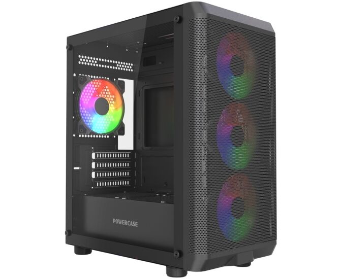 Корпус Powercase Mistral Micro EM22 (CMMEM22 B-L4), Tempered Glass, 4x120mm FRGB fan, чёрный, m ATX