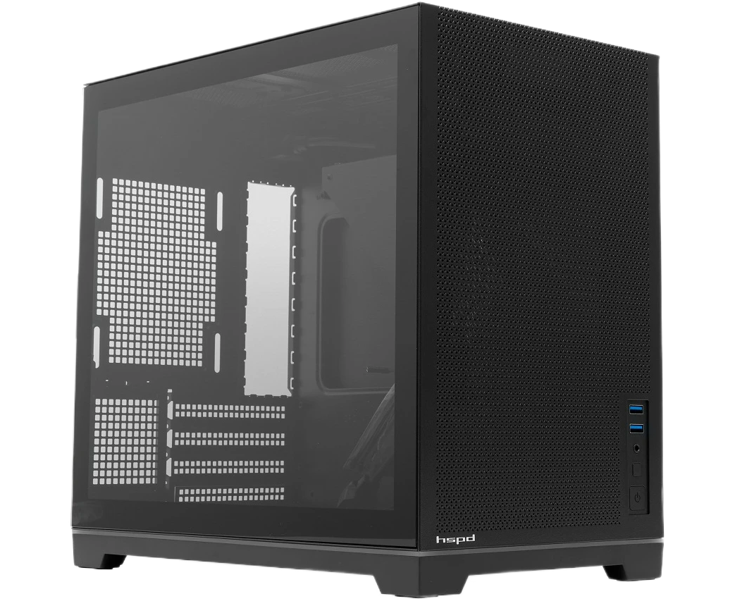 Корпус HSPD M211 (M211-TGBK) без БП, Mesh Mini-Tower, Black, TG, 0.7 SPCC, no fans,m ATX, m ITX, 175/330/150mm, 2x2.5", 1x3.5", 4x PCI