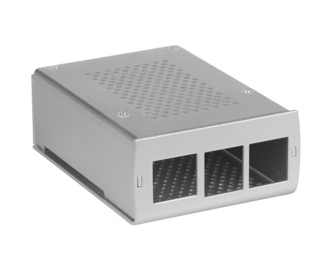 Корпус Qumo (RS036) перфорированный с доп.креплением, Aluminum Case, Raspberry Pi 4 B, silver