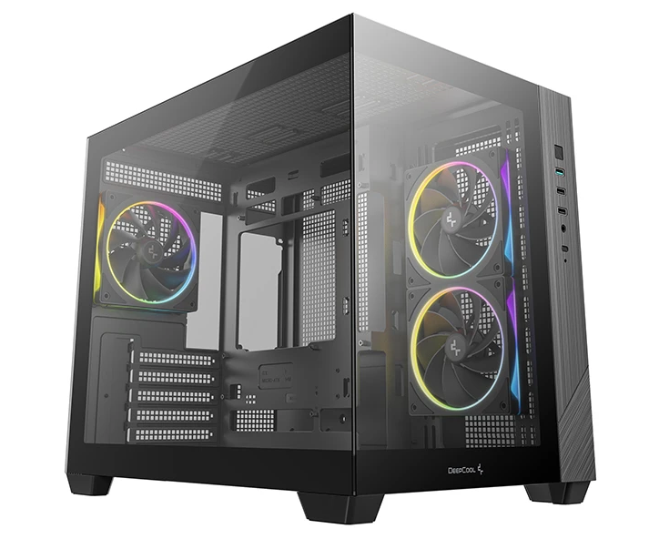 Корпус Deepcool CG330 3 F без БП, боковое окно (панорама), 3x120mm ARGB PWM вентилятора, черный, m ATX