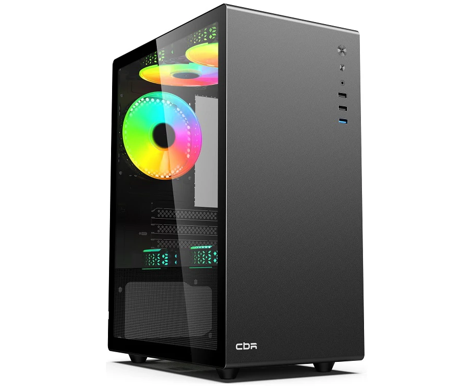 Корпус CBR V500 (PCC-MATX-V500-WPSU), Minitower, без БП, m ATX, 1*USB 3.0, 2*USB 2.0, HD Audio+Mic, закаленное стекло, Black
