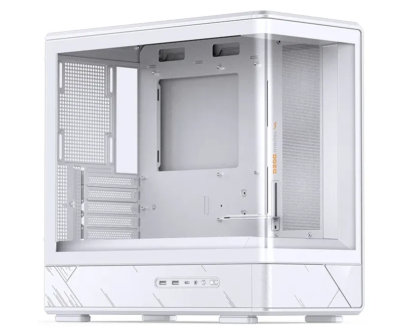 Корпус JONSBO D200 White без БП, бок. пан. из закал. стекла (панорама), mini-ITX, micro-ATX, белый