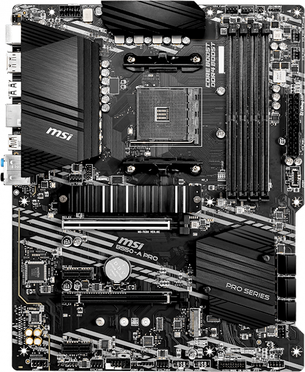 MB s AM4 MSI B550-A Pro, AMD B550, 4x DDR4-3200 МГц, 2x PCI-Ex16, 2x M.2, Standard-ATX