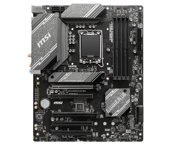 MB s1700 MSI B760 GAMING PLUS WIFI B760, 4*DDR5, 5*PCI Ex16, 2*M.2, 2*Type C, 2*USB3.2 Gen2, 2*USB3.2 Gen1, 8*USB2.0, 4*SATA3.0, 2.5 G, DP, HDMI, ATX, RTL