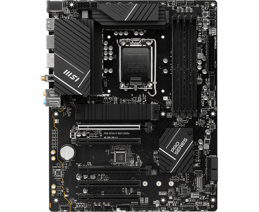 MB s1700 MSI Pro B760-P Wi Fi, 4*DDR4, 5*PCI Ex16, 2*M.2, 2*Type C, 2*USB3.2 Gen2, 2*USB3.2 Gen1, 8*USB2.0, 4*SATA3.0, 2.5 G, DP, HDMI, ATX, RTL