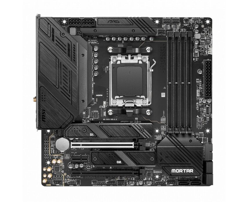 MB s AM5 MSI MAG B650 M Mortar Wi Fi, 4*DDR5, 2*PCI Ex16, 1*PCI Ex1, 2*M.2, 2*Type C, 3*USB3.2 Gen2, 6*USB3.2 Gen1, 4*USB2.0, 6*SATA3.0, 2.5 G, DP, HDMI, M-ATX