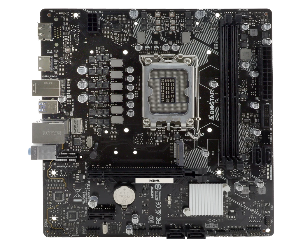 MB s1700 BIOSTAR H610 MS Intel H610, 2x DDR4-3200 МГц, 1x PCI-Ex16, 1x M.2, Micro-ATX