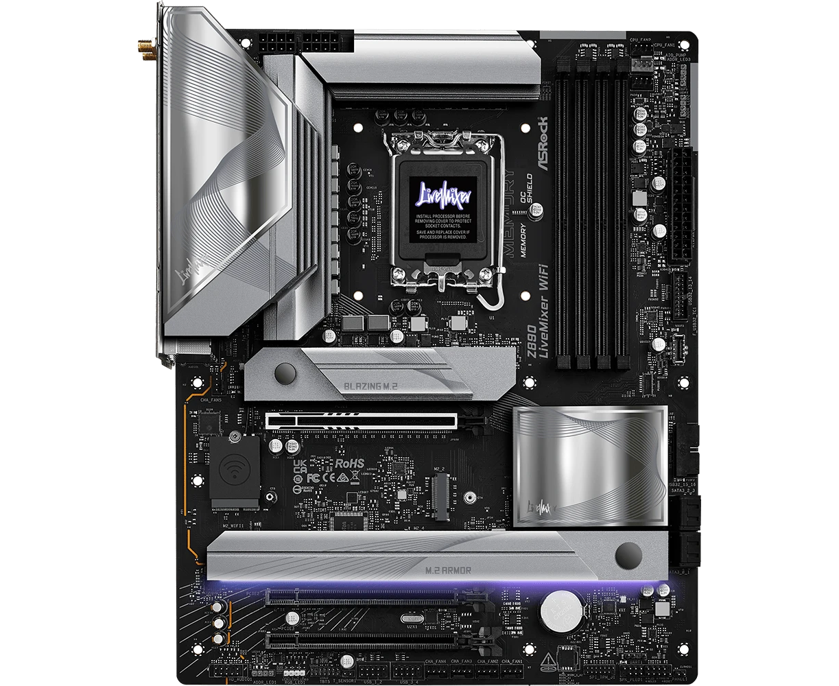 Материнская плата AS Rock Z890 Live Mixer Wi Fi (ATX, Z890, 4х DDR5, 4х M.2, 3х PC Ie, 1х HDMI)