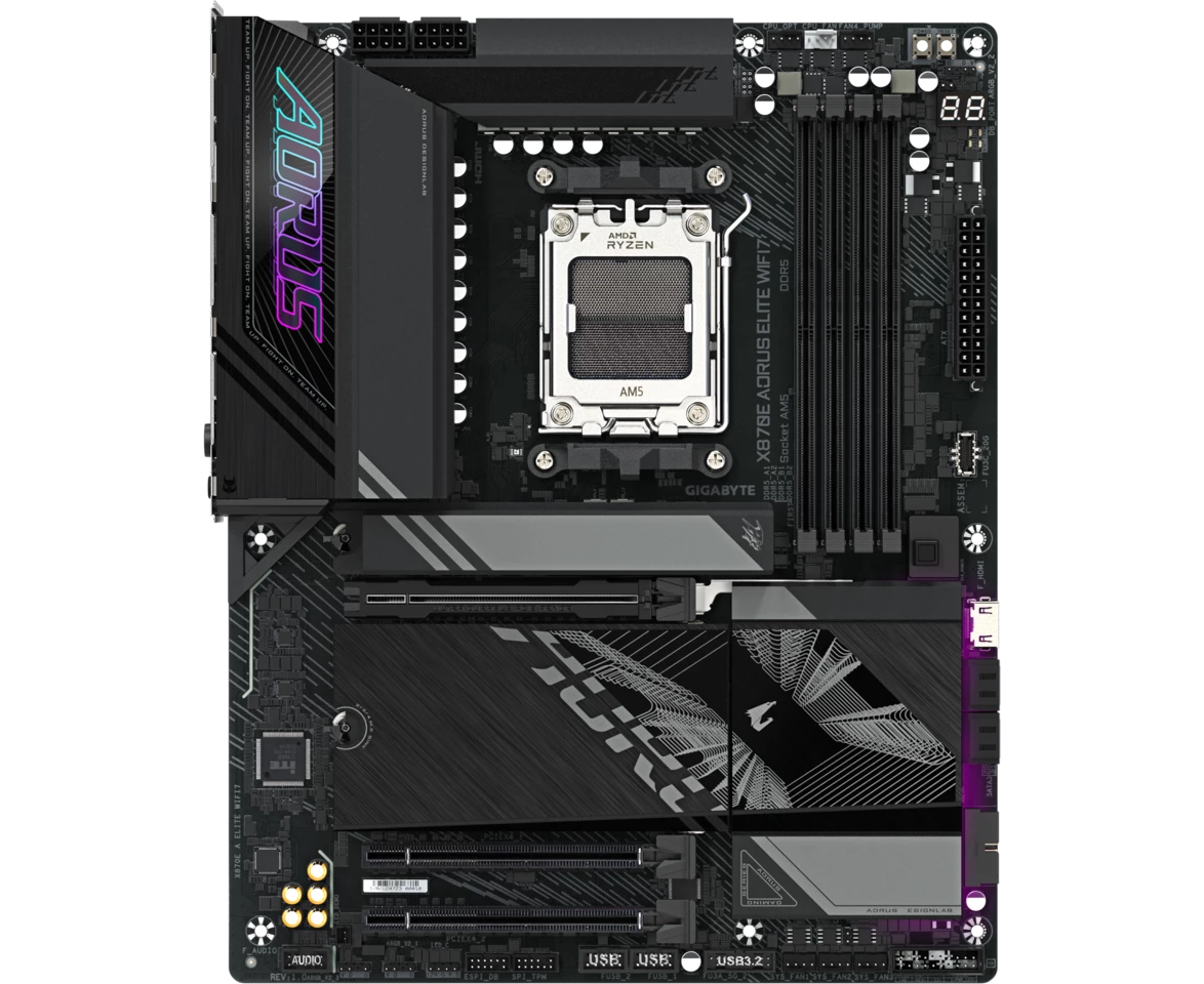 MB s AM5 Gigabyte X870 E Aorus Elite Wifi7, AMD X870 E, 4x DDR5-5200 МГц, 3x PCI-Ex16, 4x M.2, Standard-ATX