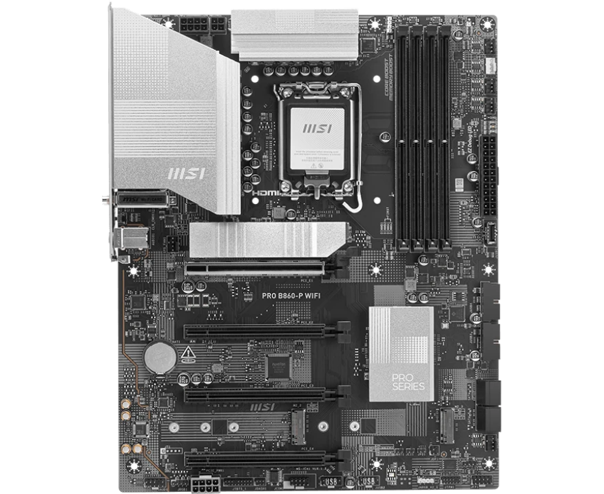Материнская плата MSI Pro B860-P Wifi B860, LGA1851, 4*DDR5, 4*PCI Ex16, 3*M.2, 1*Type C, 2*USB3.2 Gen2, 6*USB3.2 Gen1, 8*USB2.0, 4*SATA3.0, 5 G, Type-C DP