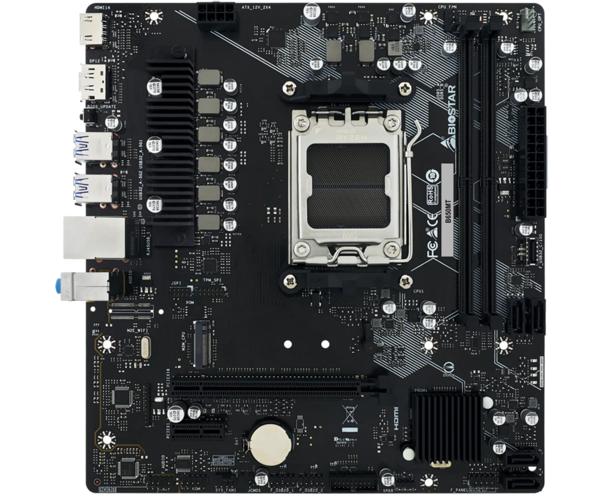 MB s AM5 BIOSTAR B650 MTAMD B650, 2x DDR5-5200 МГц, 1x PCI-Ex16, 1x M.2, Micro-ATX