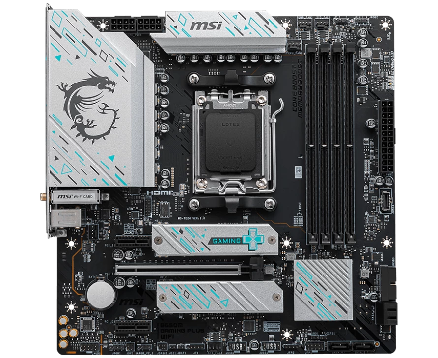 MB s AM5 MSI B650 M Gaming Plus Wifi, AMD B650, 4x DDR5-4800 МГц, 2x PCI-Ex16, 2x M.2, Standard-ATX