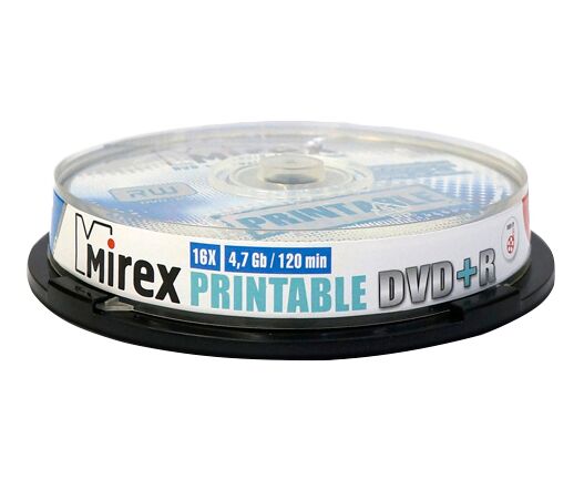 Диск DVD+R Mirex 4.7 Gb, 16x, Cake Box (10), Ink Printable