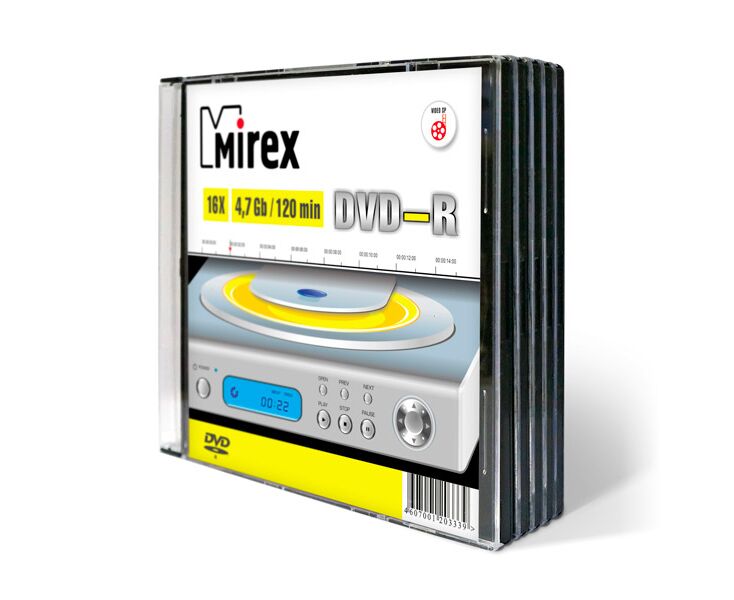 Диск DVD-R Mirex 4.7 Gb, 16x, Slim Case (5)