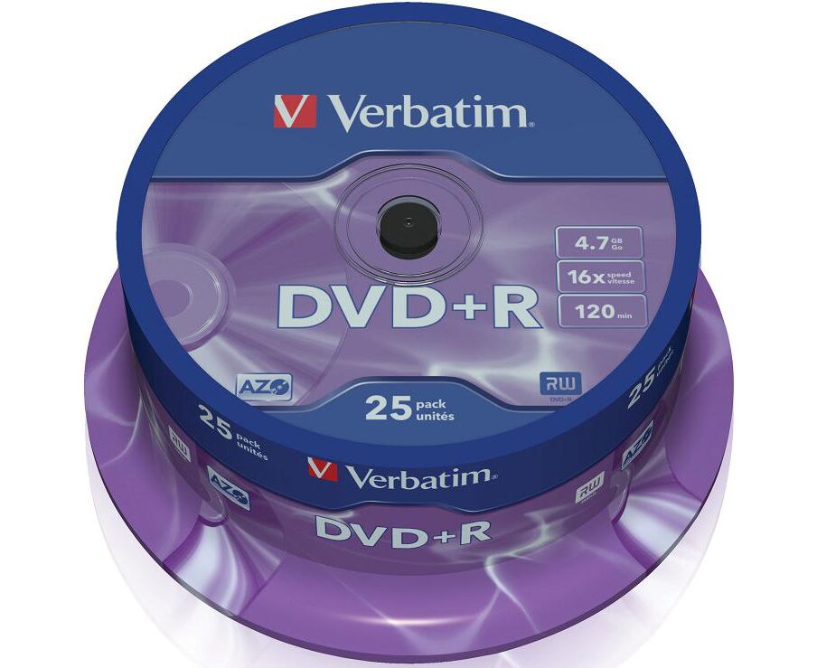 Диск DVD+R Verbatim 4.7 Gb 16x Cake Box (25шт) 43500
