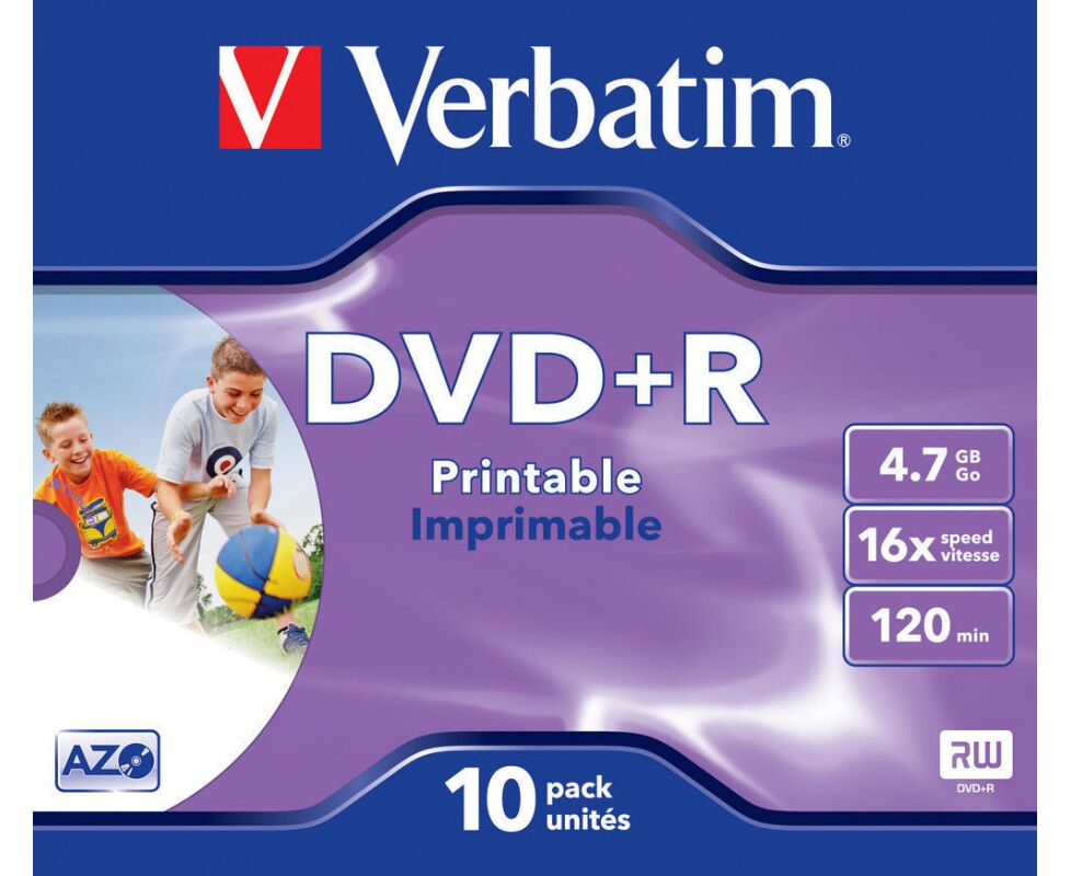 Диск DVD+R Verbatim 4.7 Gb 16x Jewel case (10шт) Printable (43508)