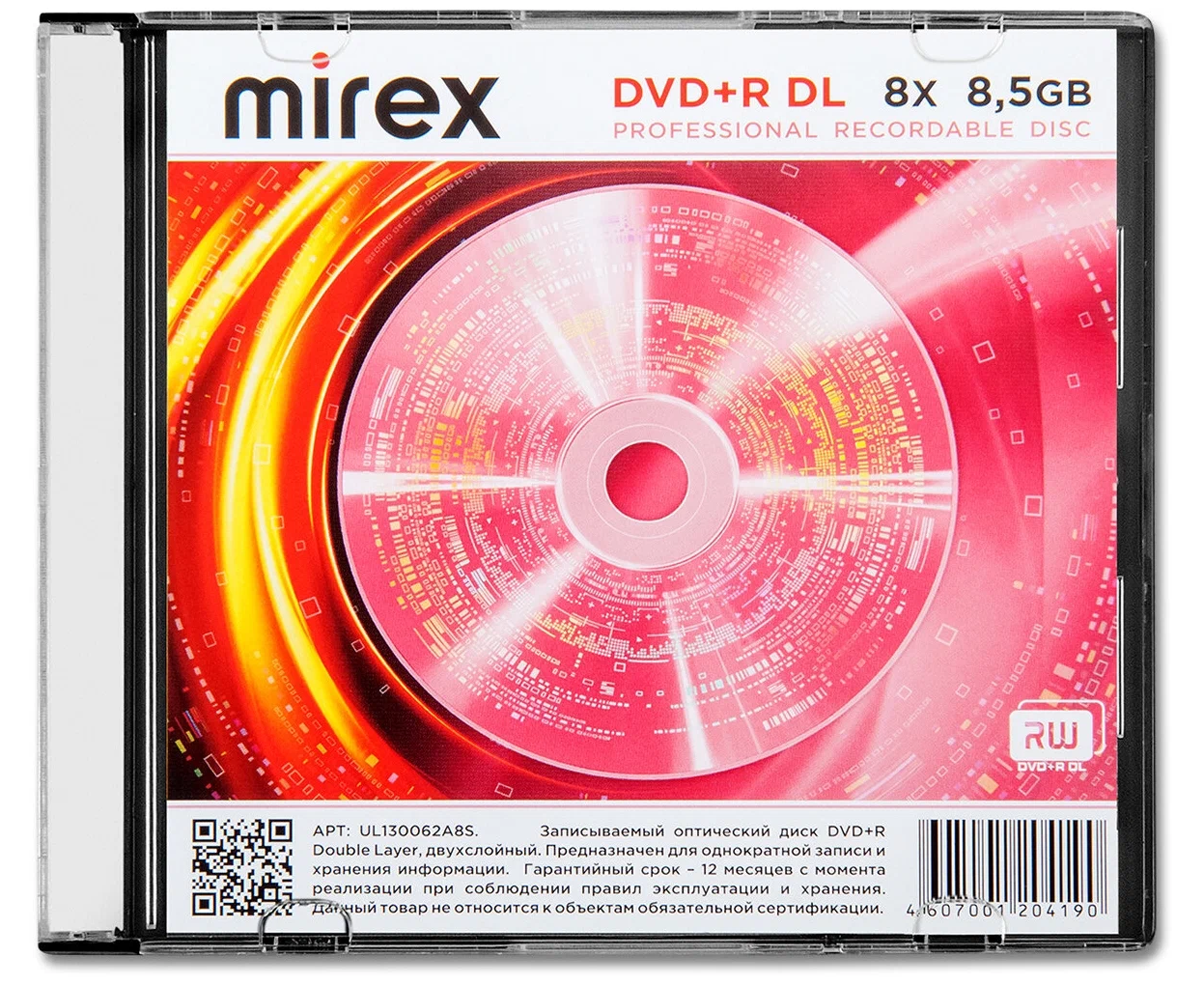 Диск DVD+R Mirex 8.5 Gb, 8x, Slim Case (1), Dual Layer (1/50)