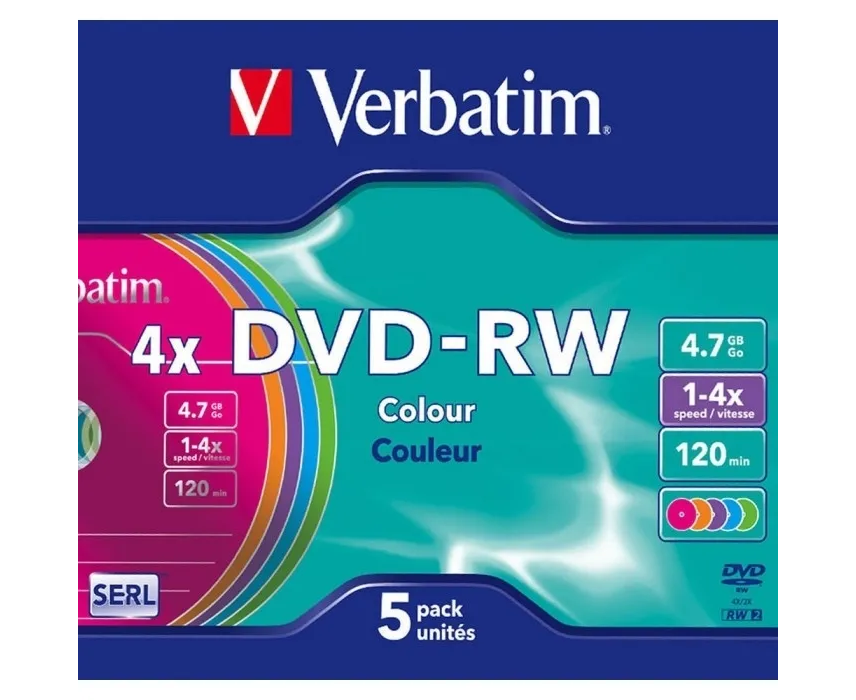 Диск DVD-RW Verbatim (43563) 4.7 Gb 4x Slim case (5шт) Color
