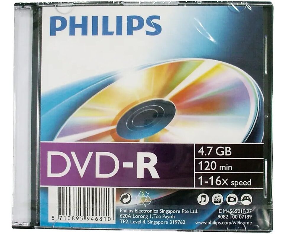Диск DVD-R Philips DM4 S6 S01 F/97 4.7 Gb, 16x, Slim Case (1)
