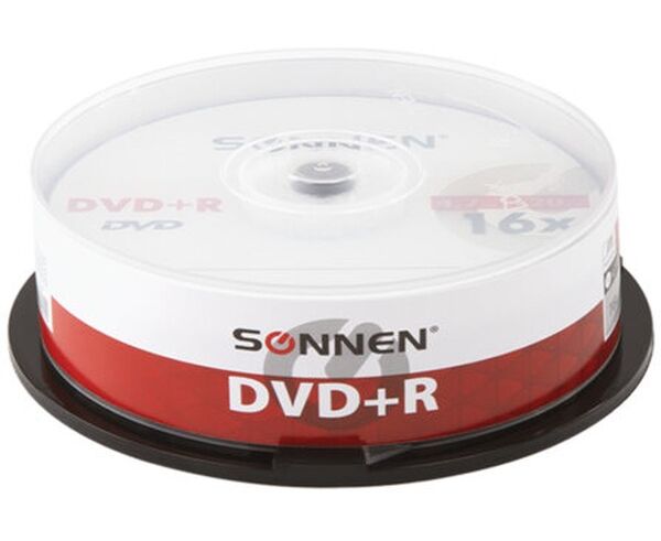 Диск DVD+R SONNEN 513532, 4,7 Gb, 16x, Cake Box (упаковка на шпиле) 25шт