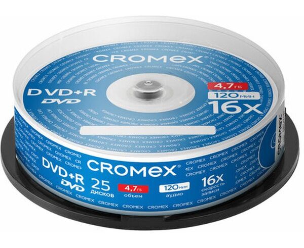 Диск DVD+R CROMEX 513777, 4,7 Gb, 16x, Cake Box (упаковка на шпиле) 25шт