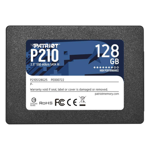 SSD 2.5" 128 GB SATA3 Patriot P210, box (P210 S128 G25) (7 mm, TLC 3 D NAND, Silicon Motion SM2258 XT, R/W: up to 450/430 MB/s, 4 KB W: up to 30000 IOPS, 64 TBW, MTBF: 2 M hrs)