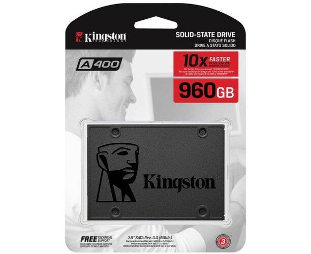SSD Kingston 2.5" 960 GB SATA3 (SA400 S37/960 G) A400, box (7 mm, TLC, Phison PS3111-S11, R/W: up to 500/450 MB/s, MTBF: 1 M hrs, 300 TBW)