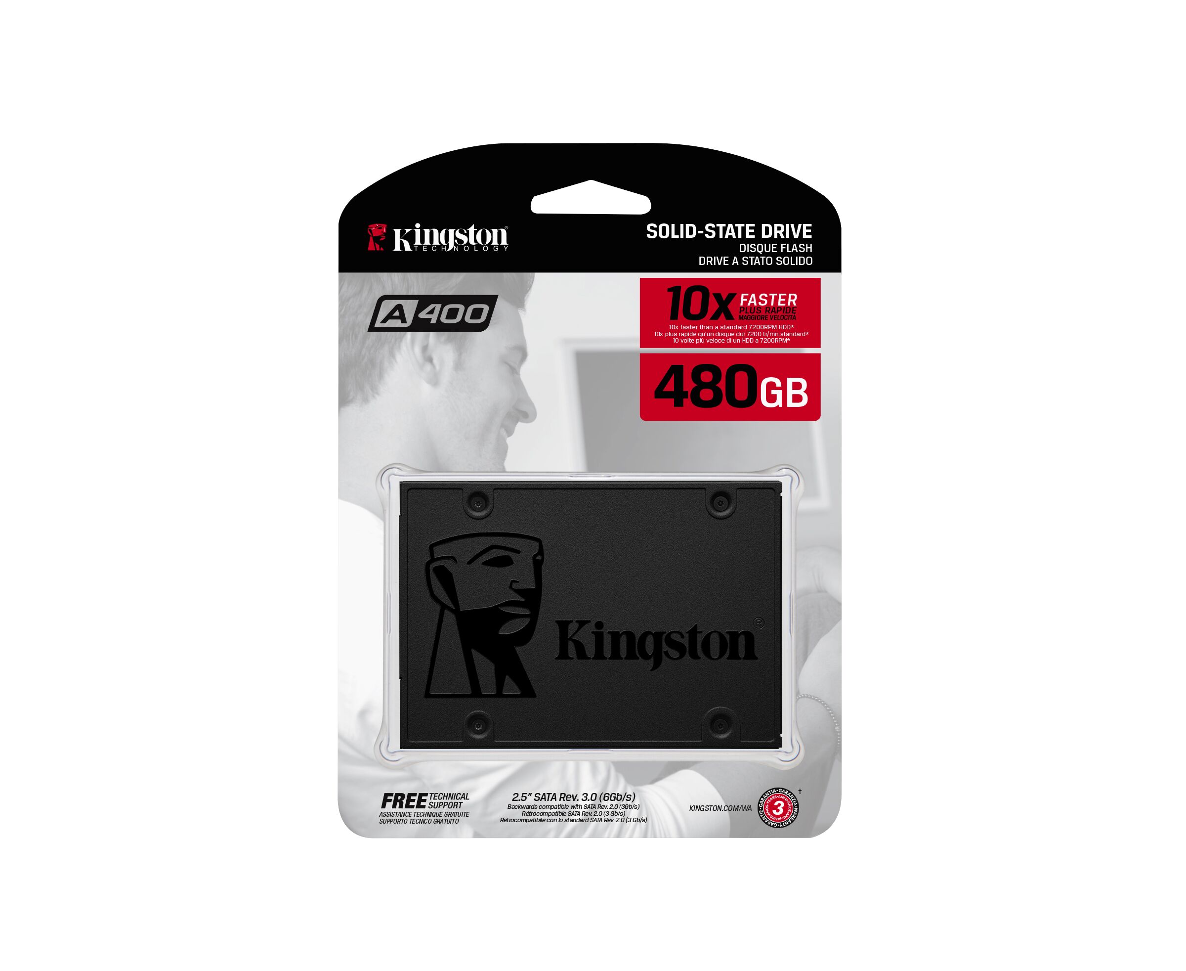 SSD Kingston 2.5" 480 GB SATA3 (SA400 S37/480 G) A400, box (7 mm, Phison PS3111-S11, R/W: up to 500/450 MB/s)