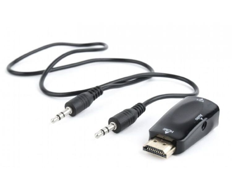Конвертер HDMI-1.4a (папа) - D-SUB/VGA (мама) + Audio stereo (mini-jack 3.5 mm), 1920x1200(1080)@60 Hz, Cablexpert A-HDMI-VGA-02