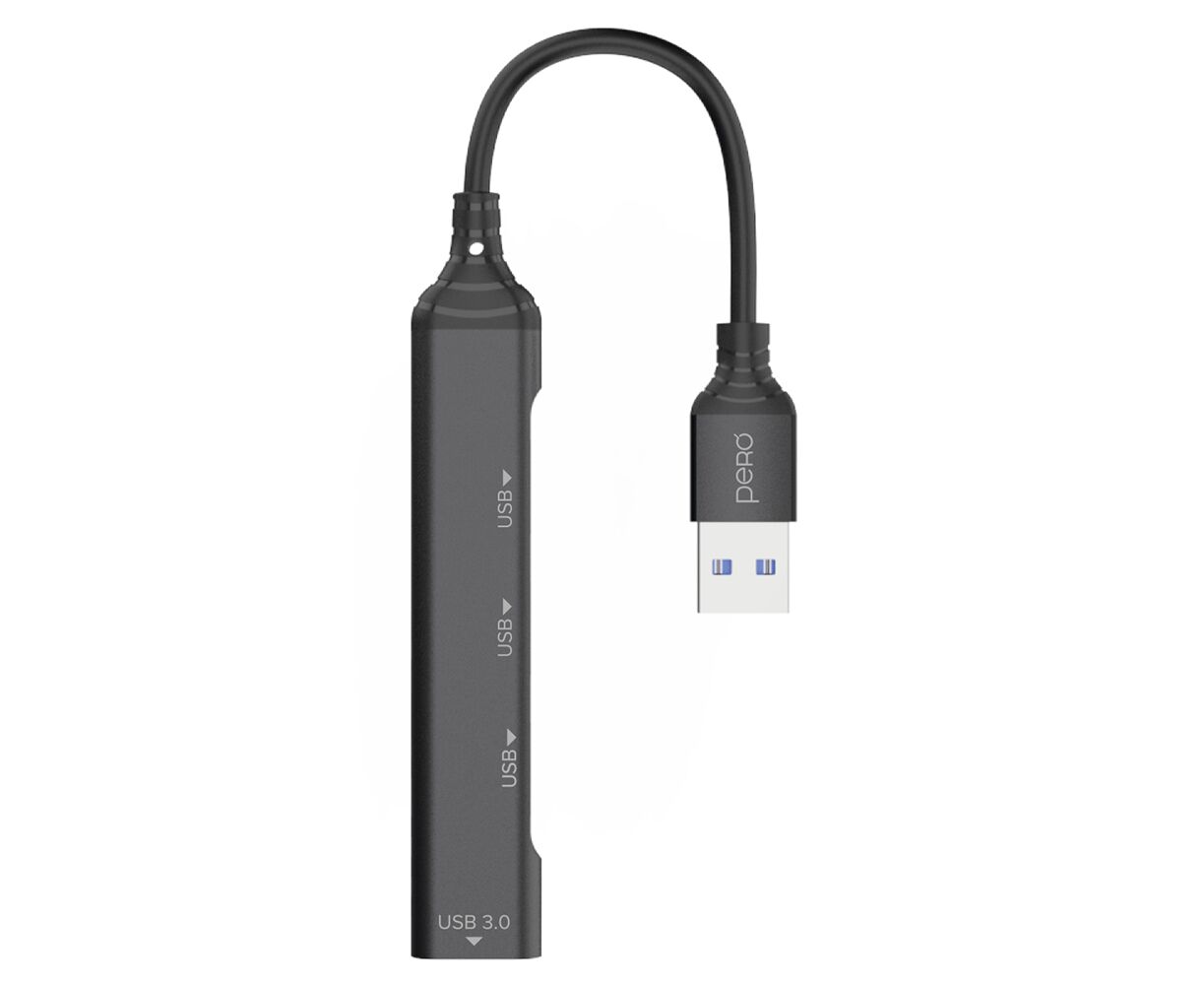 Мульти Хаб PERO MH01, USB-A TO USB 3.0+USB 2.0+USB 2.0+USB 2.0, серый