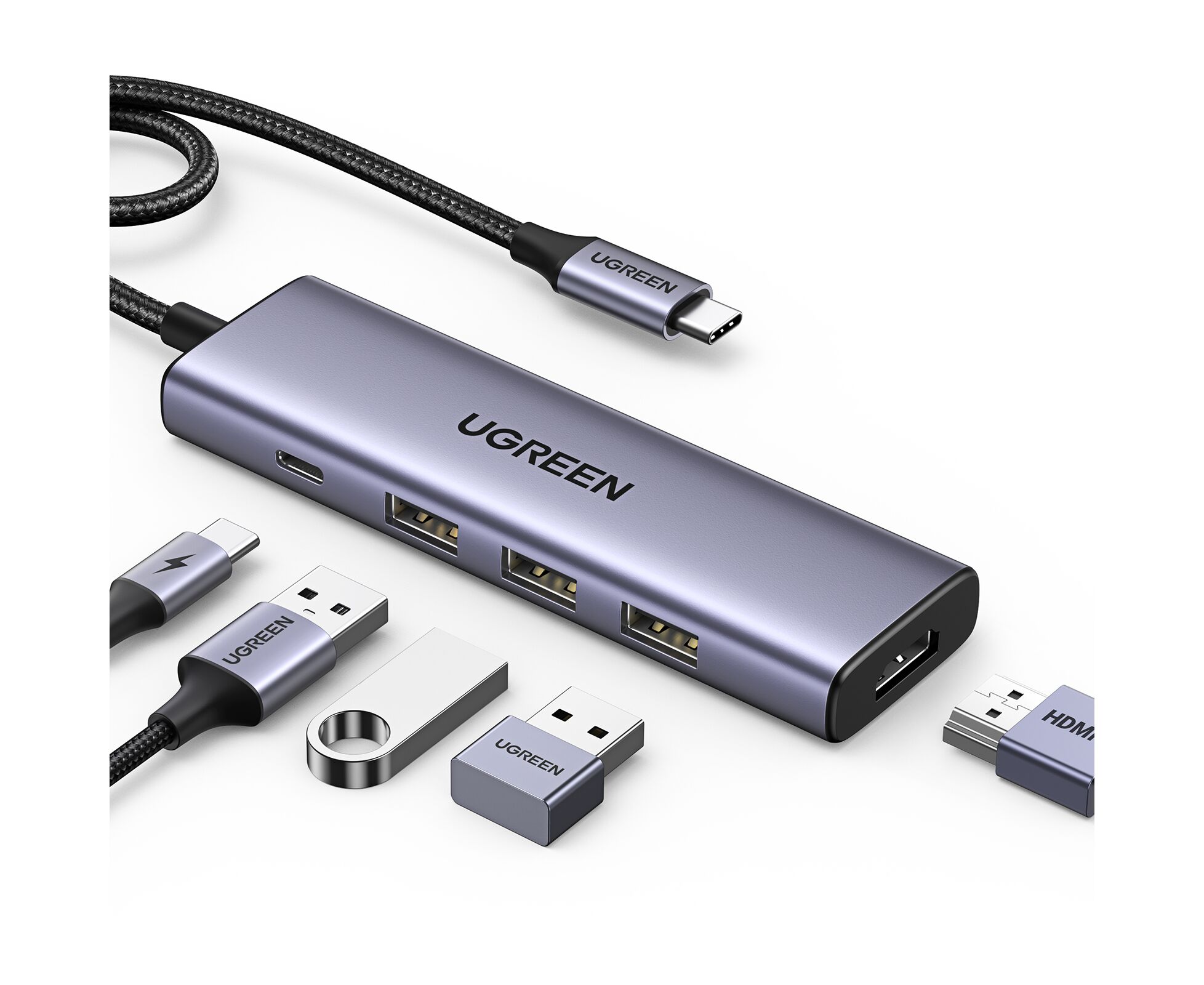 Конвертер UGREEN CM511 15596 USB-C To HDMI+3*USB 3.0 A+PD Power Converter Silver